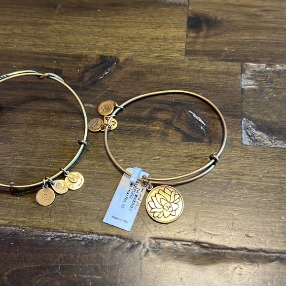 Alex And Ani Boho Feather Lotus Bangle Charm Bracelet set Bundle - Picture 2 of 3